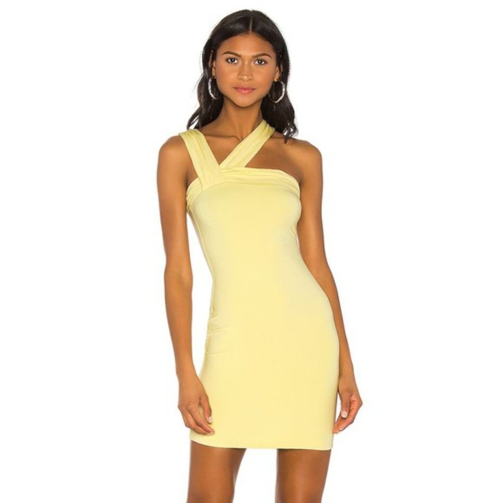 H:ours Clyde Mini Dress Butter Yellow Asymmetrical Bodycon Revolve Size XXS
